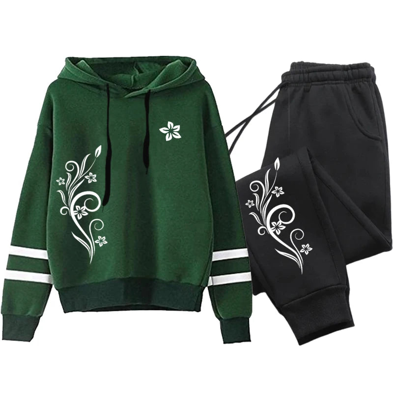 Women Tracksuit Daily Outdoor Autumn Winter Quality Hoodies Casual Single Piece Stripe Sweatshirt and Sweatpants Comfort Jogging