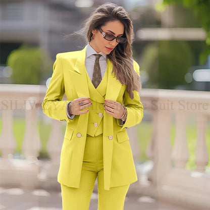Elegant Women Suit 3 Piece Jacket Vest Pants Double Breasted Female Clothing Smart Formal Office Banquet Lady's Blazers Sets