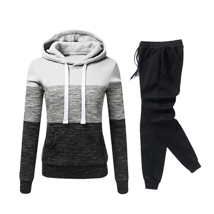 2024 Womens Outfits High Quality Color Block Hooded Sweatshirt Black Sweatpants Trend Jogging Hot Sales Sport Casual Tracksuit