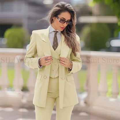 Elegant Women Suit 3 Piece Jacket Vest Pants Double Breasted Female Clothing Smart Formal Office Banquet Lady's Blazers Sets