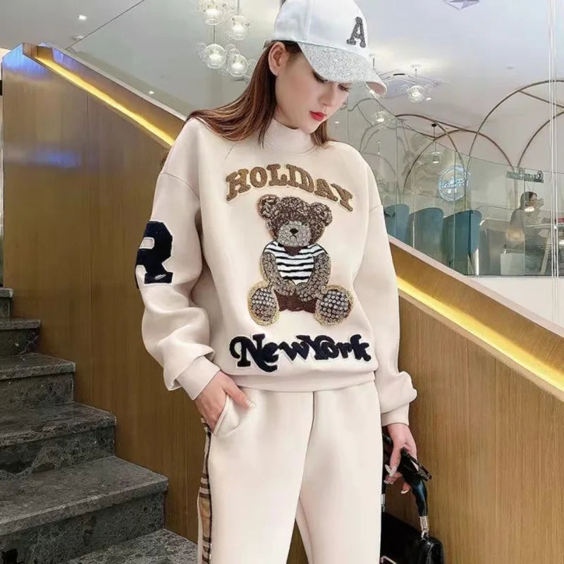 Women's Casual Fashion Plush Sweater Sweat Suits 2025 Spring And Autumn Winter New Temperament Matching Two Piece Sets For Women