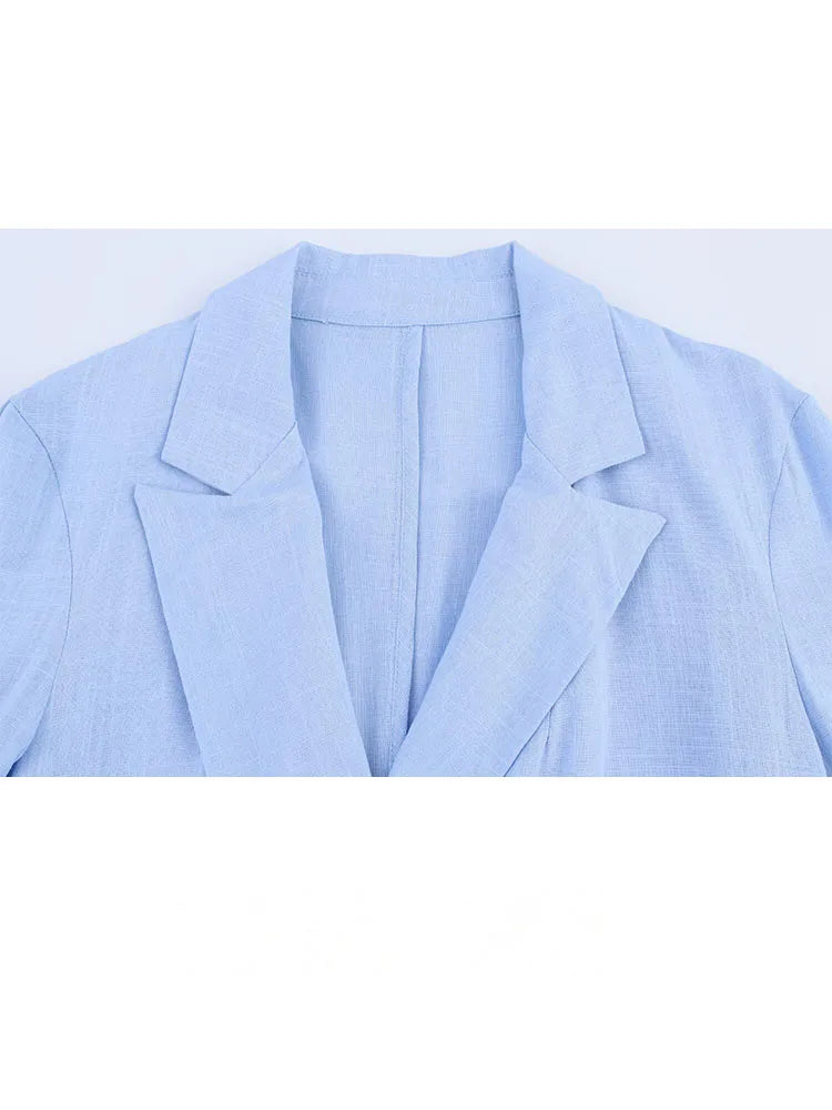 HH Women Casual Suit Solid Turn-Down Collar Long Sleeves Single-Breasted Blazers+Elastic Waist Pockets Pants Female Sets