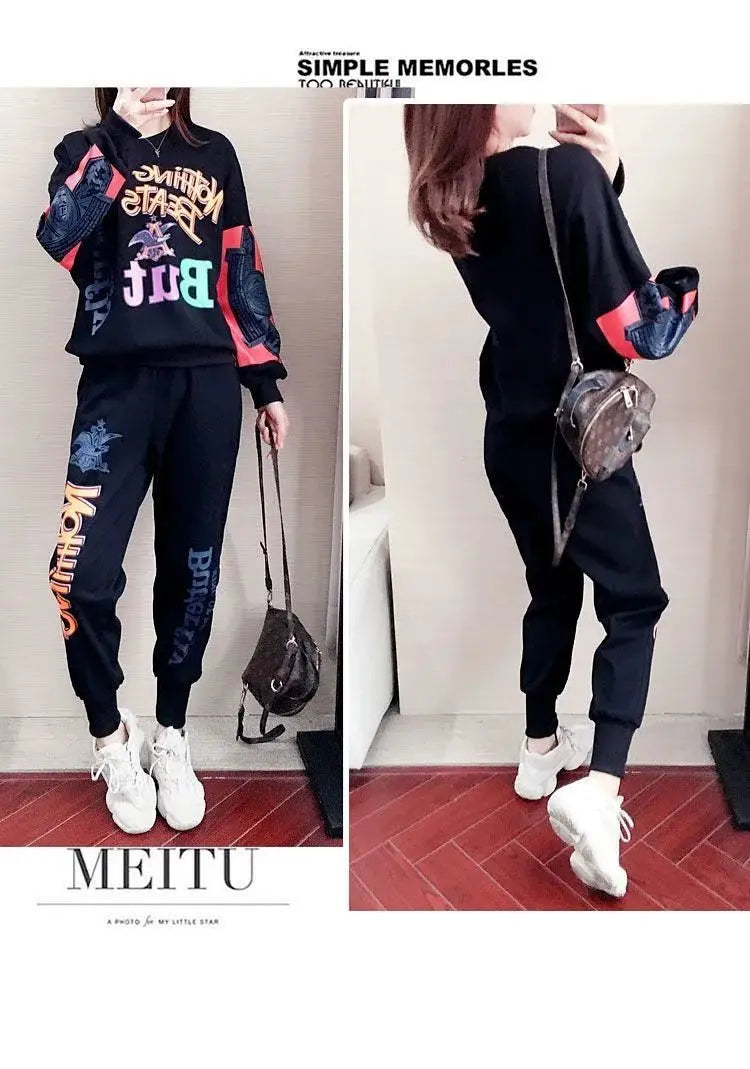 Women's Casual Sweat Suits 2025 Spring Autumn New Tracksuit Fashion Loose Long Sleeved Tops And Pants 2 Two Piece Set For Women