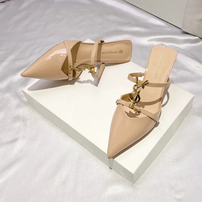 2025 Summer Luxury Women's Metal Decoration Pointed Stilettos Party