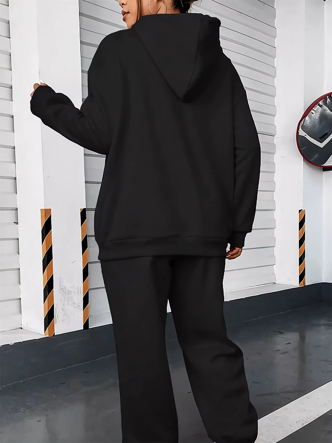 Women's autumn and winter fashion casual London England pattern print with thick fleece warm hooded sweatshirt+sports pants set