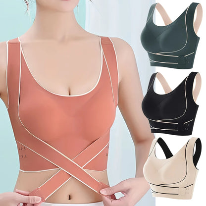 Sports Bra Front Adjustable Buckle Wireless Padded Comfy Gym Yoga