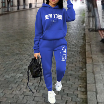 NEW YORK Women's Tracksuit Autumn Winter Hoodies Trousers 2PCS Suit Sports Jogging Street High quality Clothes Women Pants Sets