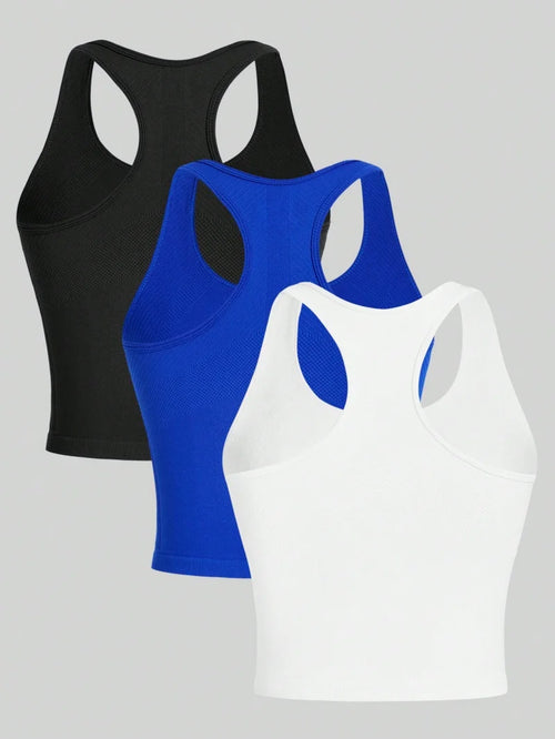 3 Piece Yoga Vest Women Gym Sports Racerback Crop Tops Seamless