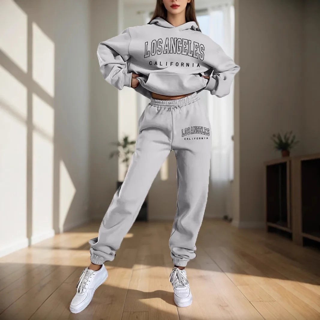Women's Hoodies Two Pieces Sets Fashion Letter Print Pullover Sweatpants 2Pieces Set Sweatshirts Trousers Suit For Women Hooded