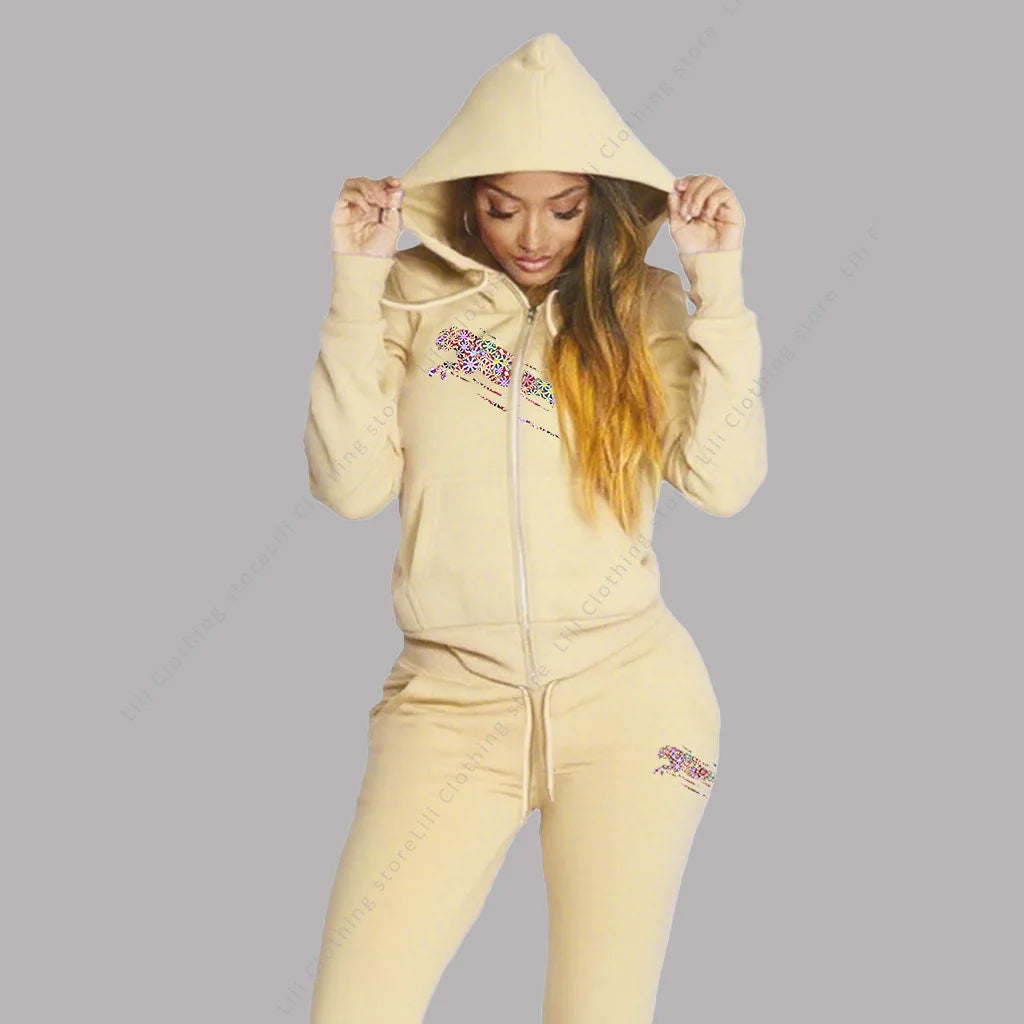 Women's Track Suit Aesthetic Hoodies Sweatshirts Sweatpants 2 Piece Set Zipper Cardigan High quality Sportwear Woman Pants Sets