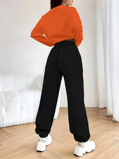 Women's autumn and winter hip-hop casual street fashion Paris letter printed round neck sports shirt+sports pants warm suit