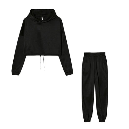 Winter Tracksuit Women Two Piece Set - Oversized Hoodie Sweatpants Solid Color Sportswear Suit |Casual Sweatshirt Trouser Set