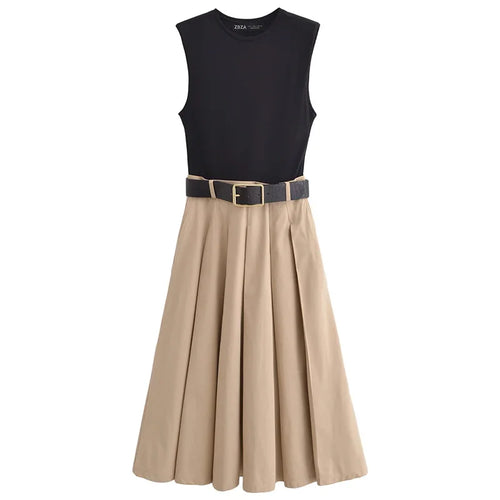 TRAF Womens Dresses 2025 Sleeveless Patchwork Long Dress Summer