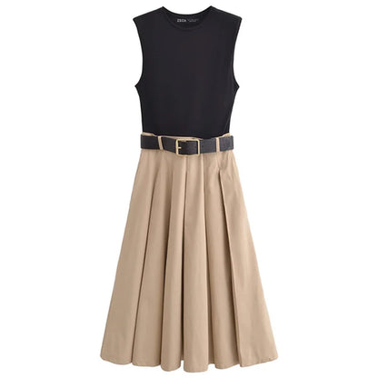 TRAF Womens Dresses 2025 Sleeveless Patchwork Long Dress Summer