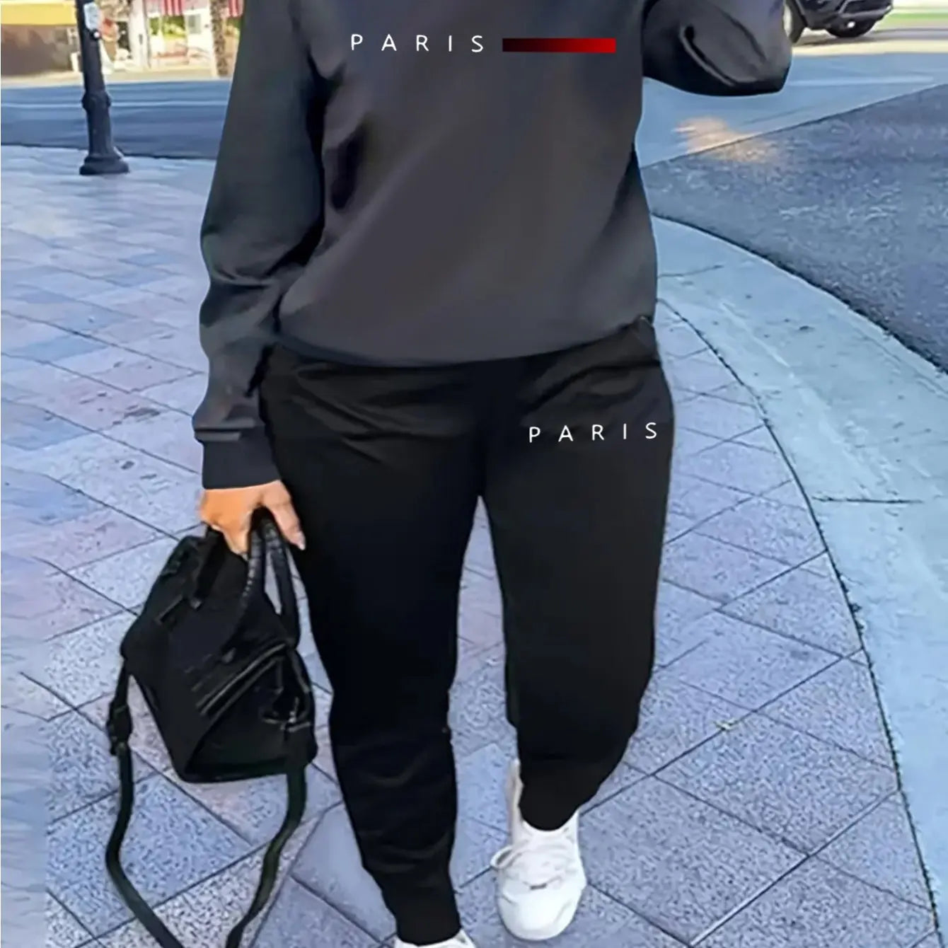 Women's autumn and winter hip-hop casual street fashion Paris letter printed round neck sports shirt+sports pants warm suit