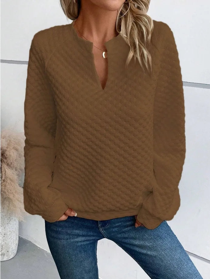 Women Sweatshirt 2025 Spring Autumn Latest Fashion Solid Color Deep V-Neck Pullover Long Sleeved Casual Hoodie Loose Sporty Top