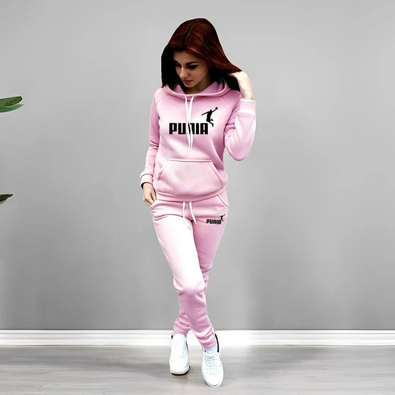 Autumn Winter Daily Casual Sporty Hoody Outfit Women's Jogger Set Hoodies and Sweatpants Female Home Outdoor Comfort Sportswear