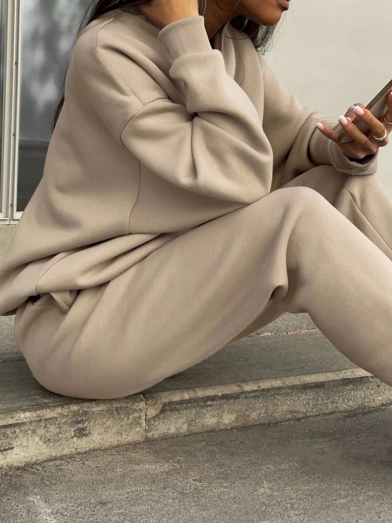 Casual Sweatshirt Long Sleeve Women's Suit Autumn Winter New Fashion Semi Zipper Loose Simple Sports Trousers 2piece Set Female