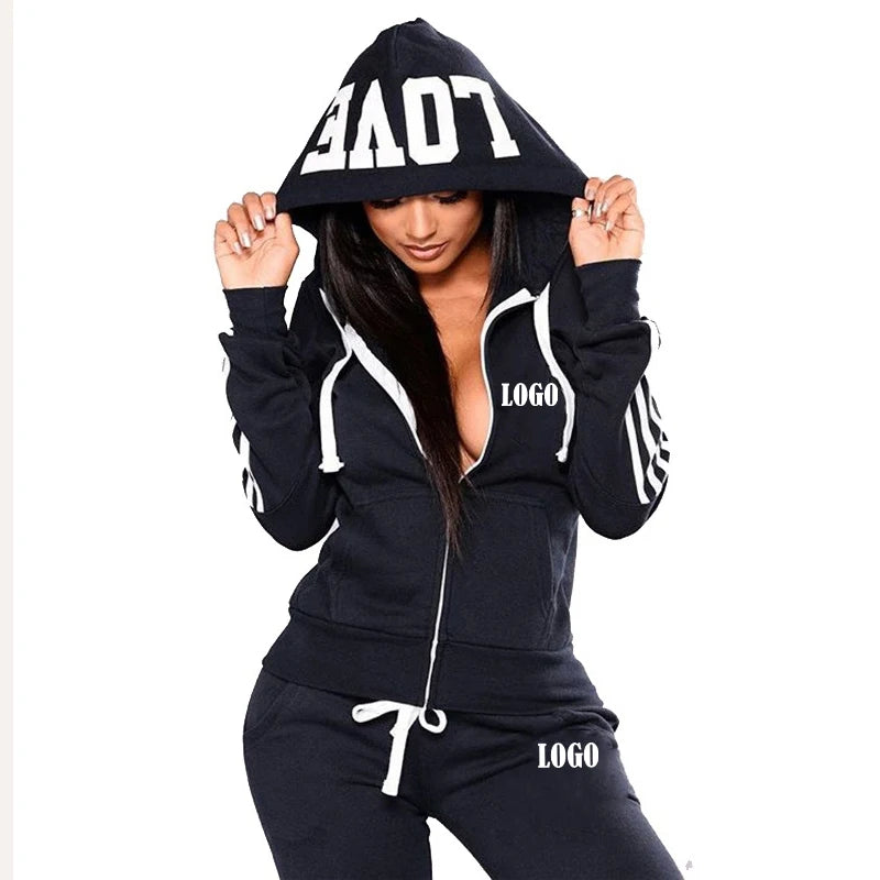 Customized Women Track Suits Sports Wear Jogging Suits Ladies Hooded Tracksuit Set Clothes Hoodies+Sweatpants Sweat Suits