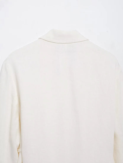 HH Women Spring Fashion Suits White Turn-Down Collar Long Sleeves Lace-Up Blazers+High Waist Zipper Long Pants Female Sets