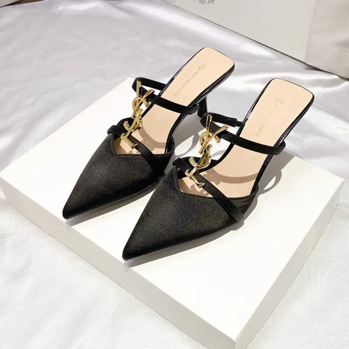 2025 Summer Luxury Women's Metal Decoration Pointed Stilettos Party