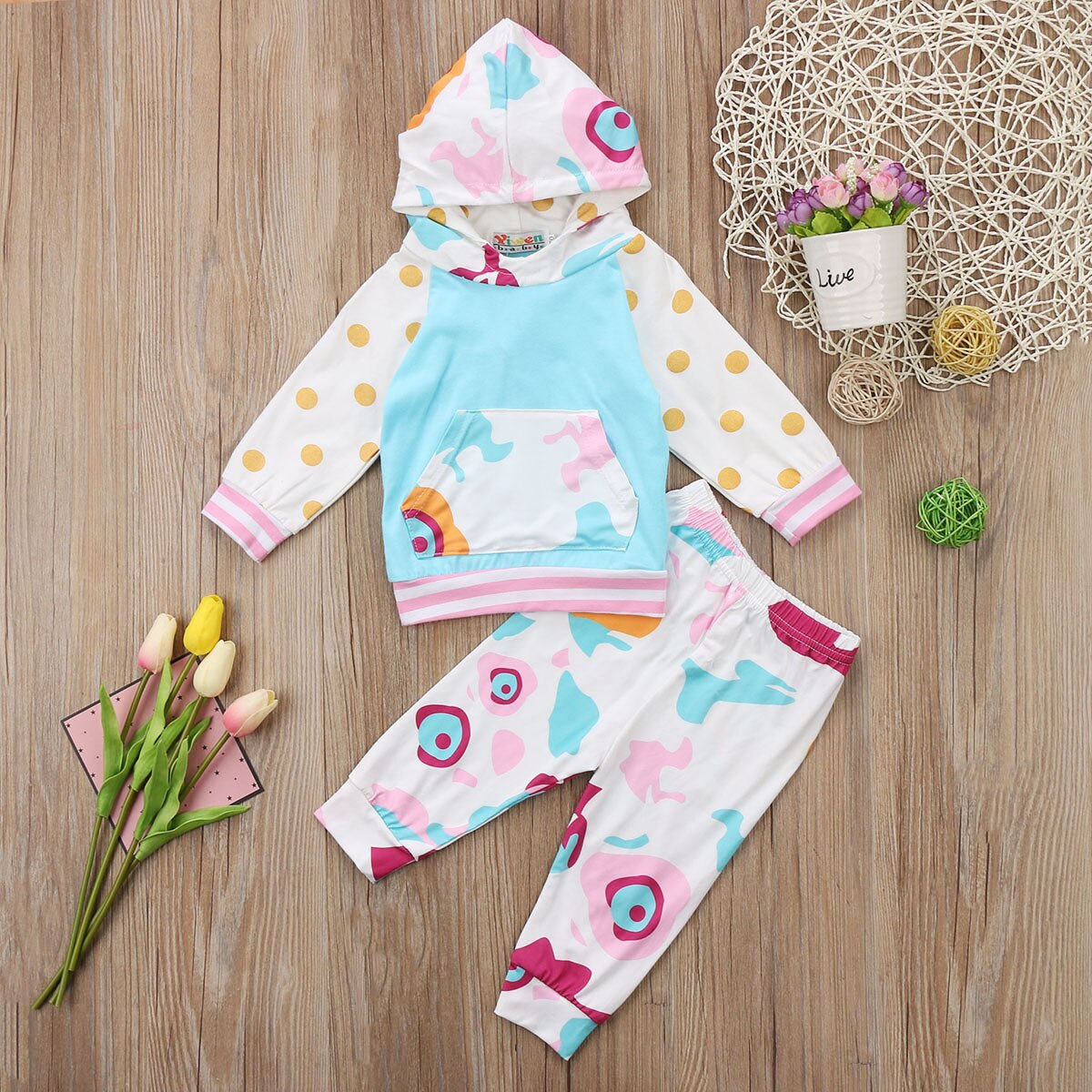 Super Cute Bbaies Patchwork Hooded Clothing Set
