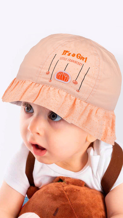 Infant Bucket Hat, It's A Girl Cranberry Cotton Printed Babies Hat,