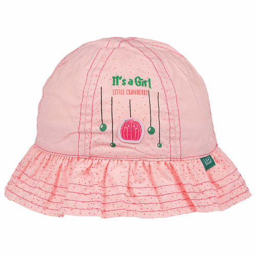 Infant Bucket Hat, It's A Girl Cranberry Cotton Printed Babies Hat,