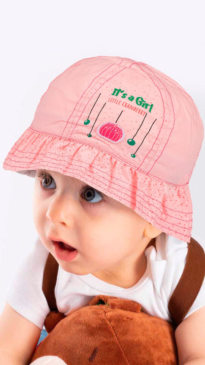 Infant Bucket Hat, It's A Girl Cranberry Cotton Printed Babies Hat,