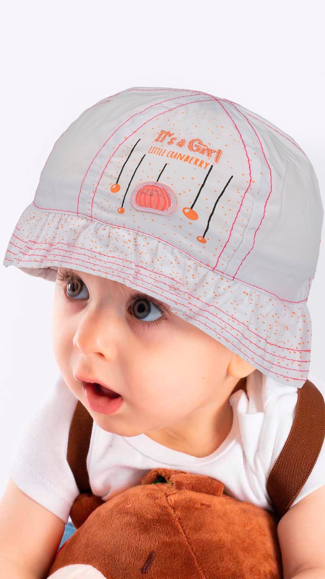 Infant Bucket Hat, It's A Girl Cranberry Cotton Printed Babies Hat,