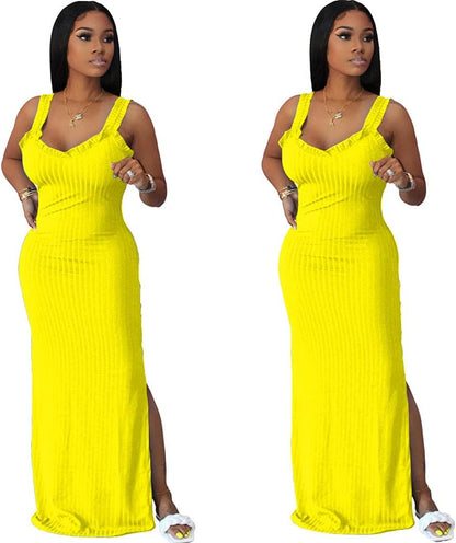 Maxi Dresses for Women Sexy Bodycon Summer Dresses plus Size Yellow XL