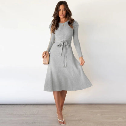 Fall Winter Womens Dresses Sweater Long Puff Sleeve Maxi Dresses Ruffle Swing Dresses Wedding Guest Dresses