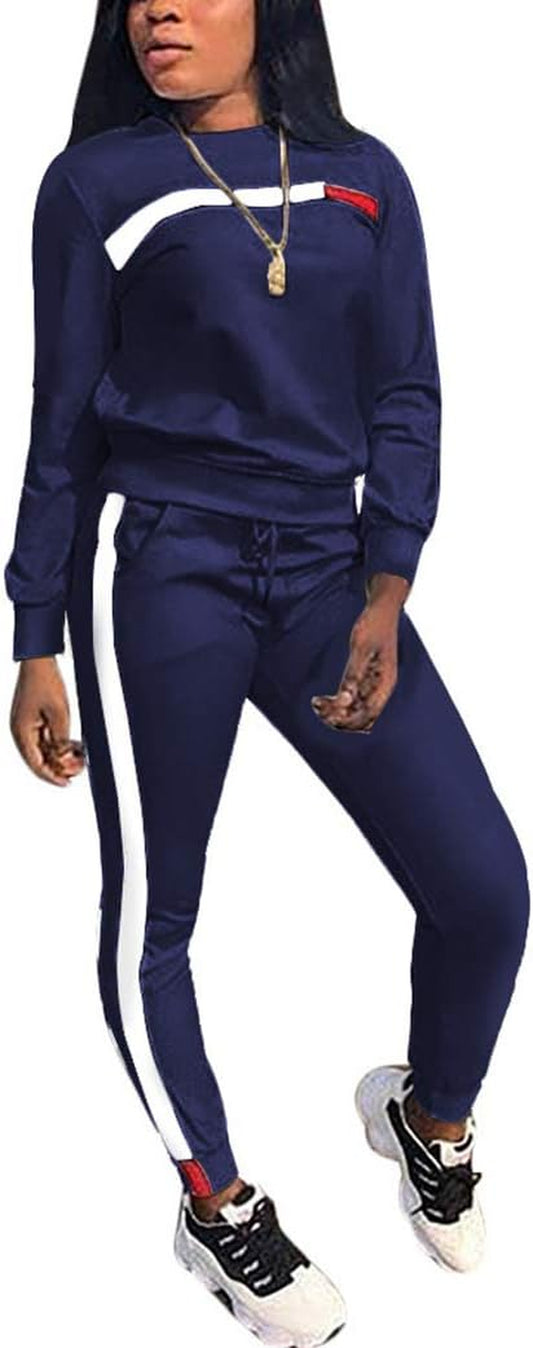 Women 2 Piece Outfits Tracksuit Sets Color Block Full Zip Hoodie Tops and Skinny Long Pant Set Sweatshirt Suit