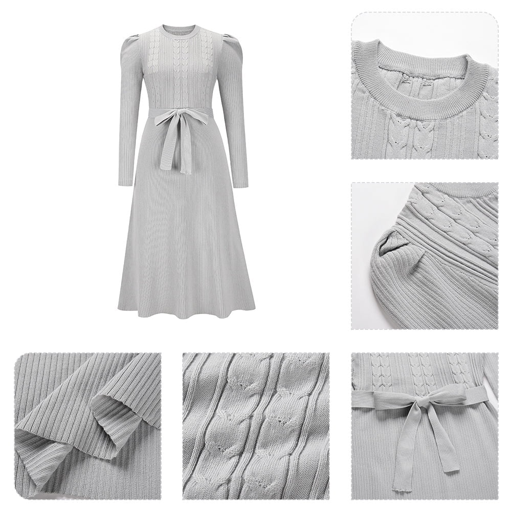 Fall Winter Womens Dresses Sweater Long Puff Sleeve Maxi Dresses Ruffle Swing Dresses Wedding Guest Dresses