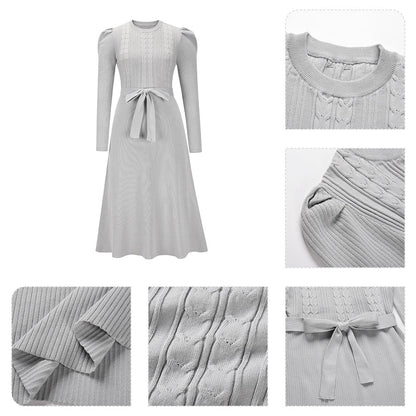 Fall Winter Womens Dresses Sweater Long Puff Sleeve Maxi Dresses Ruffle Swing Dresses Wedding Guest Dresses