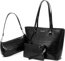 Handbag for Women Tote Handbag Set Crocodile Shoulder Clutch Purse 3Pcs