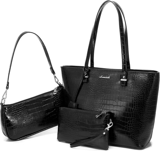 Handbag for Women Tote Handbag Set Crocodile Shoulder Clutch Purse 3Pcs