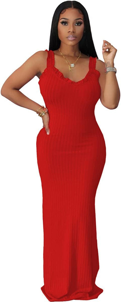 Maxi Dresses for Women Summer Sundresses - Casual Sleeveless Tank Dress Red 2XL