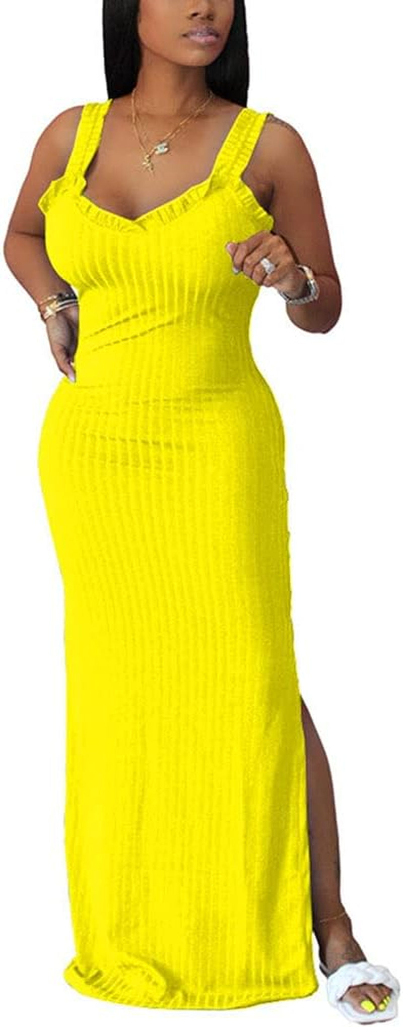 Maxi Dresses for Women Sexy Bodycon Summer Dresses plus Size Yellow XL
