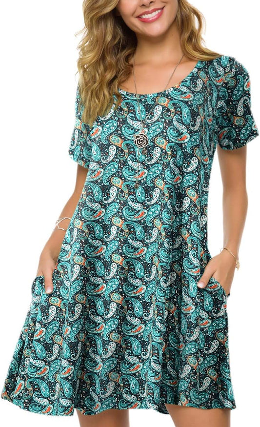 plus Size Casual T Shirt Dresses for Women Flowy Swing Tunic Dress Pockets