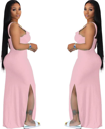 Summer Dresses for Women Sexy Bodycon Tank Dress Sleeveless Long Maxi Dresses Pink