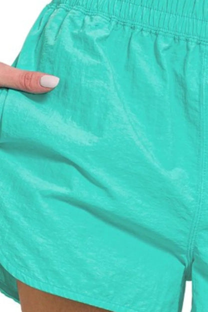 Zenana Windbreaker Smocked Waistband Running Shorts