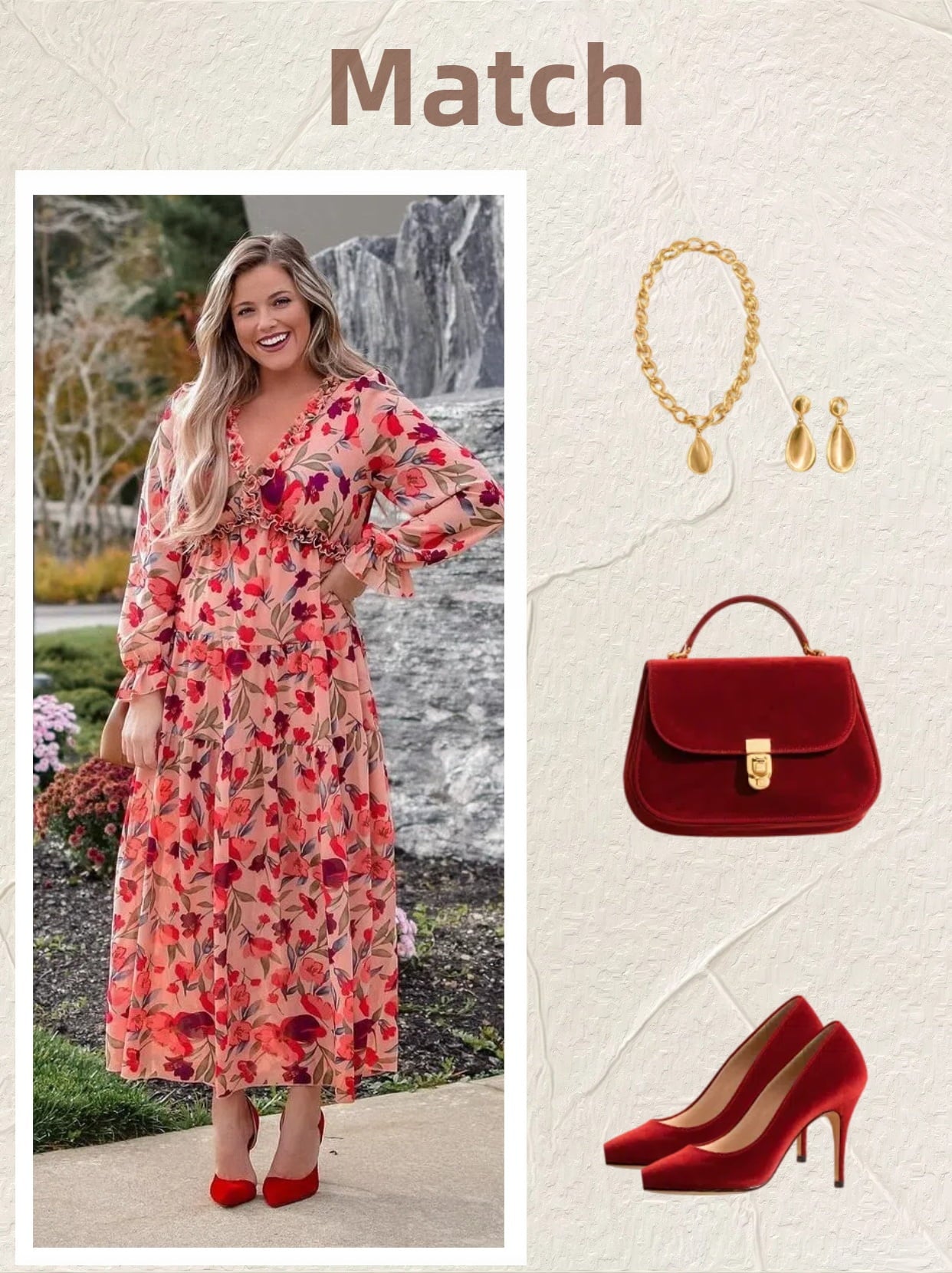 Women'S Red Floral Maxi Dresses Casual Deep V Neck Long Sleeve Evening Dress Cocktail Party Dress for Women, US 8-10(M)