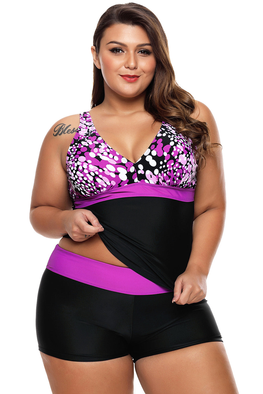 Purple White Spots 2pcs Tankini Bathing Suit