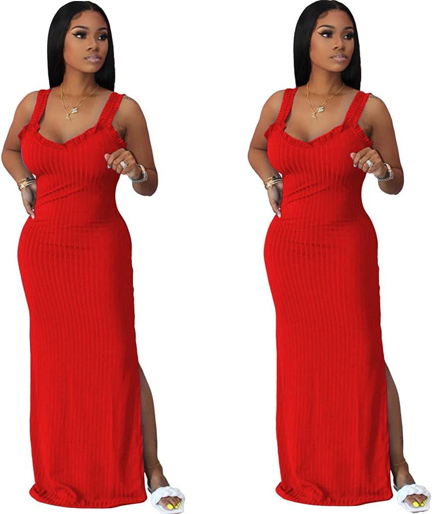 Maxi Dresses for Women Summer Sundresses - Casual Sleeveless Tank Dress Red 2XL