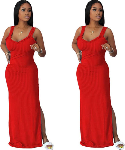 Maxi Dresses for Women Summer Sundresses - Casual Sleeveless Tank Dress Red 2XL