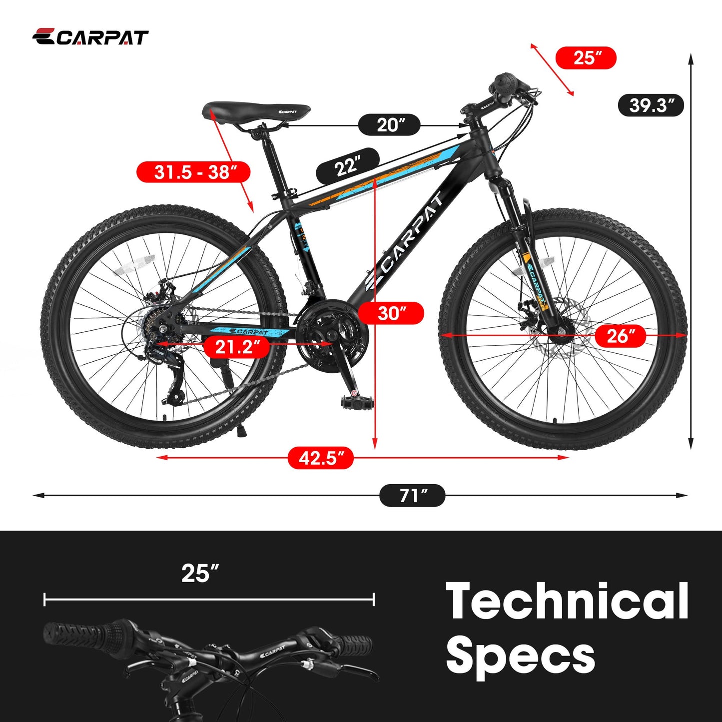 Carpat City-Cruizer™ – 26" Performance Mountain Bike (Black-Blue)