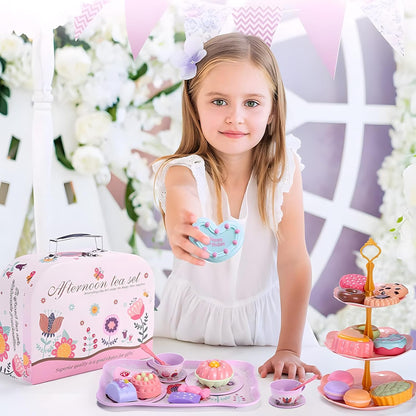 Tea Set Kids, 46 Pieces Dolls Tableware Children's Kitchen Accessories