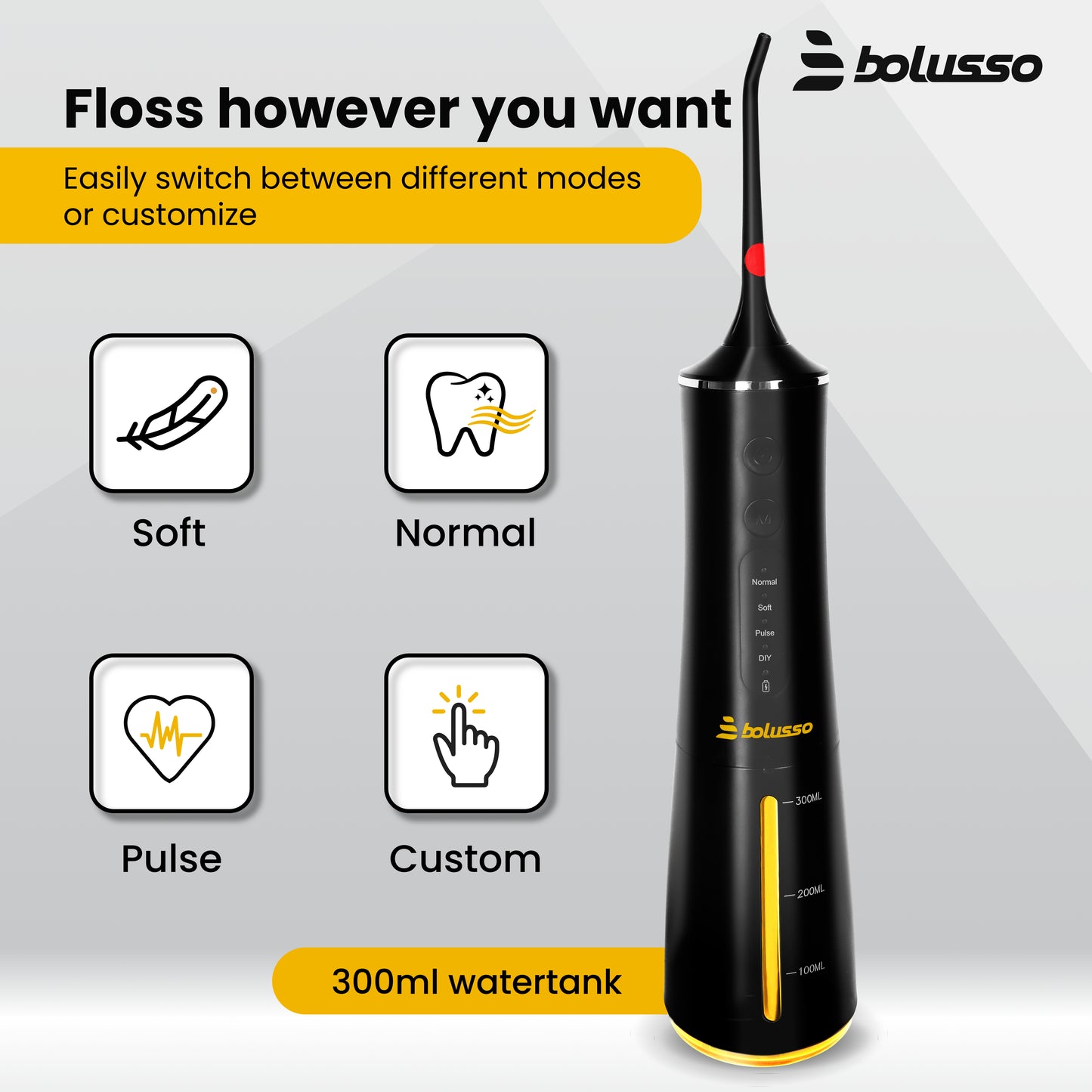 Bolusso Water Flosser - Includes 7 Attachments - Travel bag - E-book -