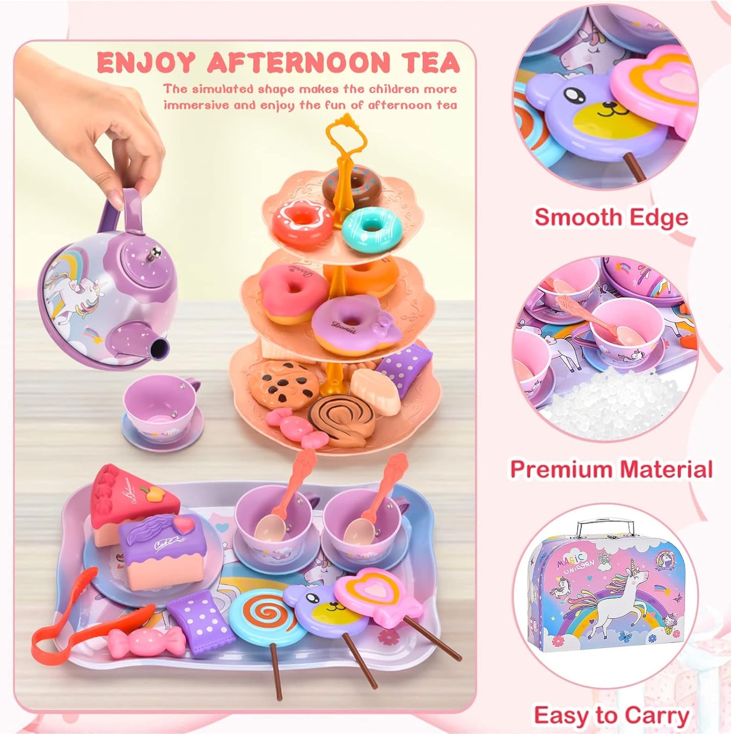 Tea Set for Kids 48 Pieces Toys Dinner for Kids Kitchen Accessories